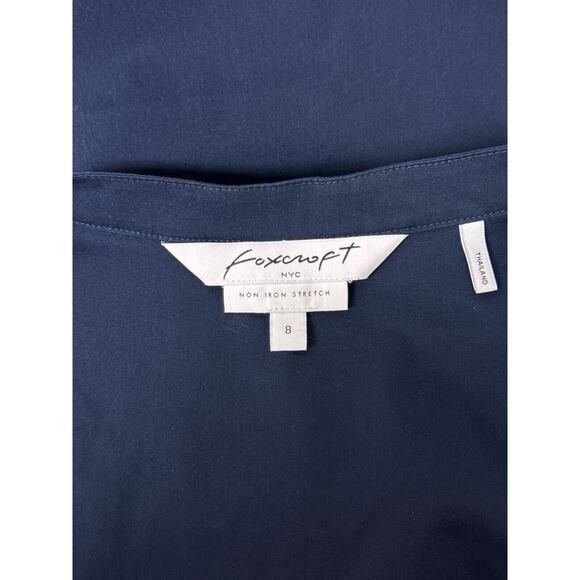 New Foxcroft Dress 8 Womens Navy Blue Non Iron Stretch Band Collared Shirt Style - Picture 8 of 9